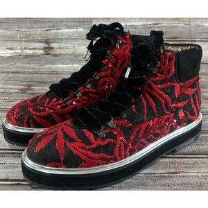 AGL Velvet embroidered sequins leather Ankle Boots Size 39 Red Black brand new